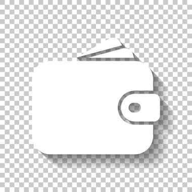 Çanta, cüzdan, para simgesi. Gölge şeffaf arka plan üzerinde beyaz simgesi