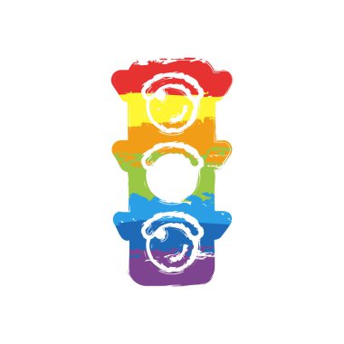 Trafik ışığı simgesi. Bekle, sarı veya hazır iz. Çizim işaretiyle Lgbt stil, gökkuşağı (kırmızı, turuncu, sarı, yeşil, mavi, Indigo, menekşe, yedi renk