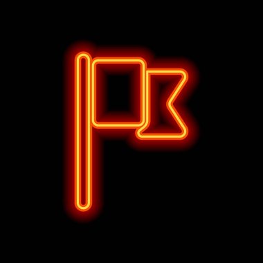 Basit bayrak simgesi. Siyah arka plan üzerine portakal neon tarzı. Işık simgesi