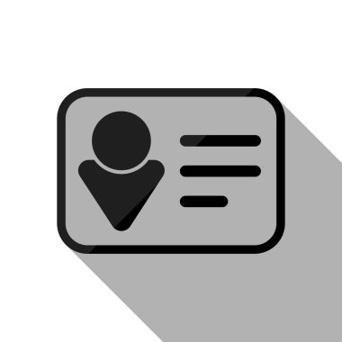 Kimlik kartı simgesi. Doğrusal tarzı. Uzun gölge beyaz arka planda siyah nesnesiyle