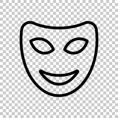 Tiyatro, mutlu duygu, komedi iz ile yüz maskesi gülümse. Doğrusal anahat simgesi. Saydam arka plan siyah sembolü