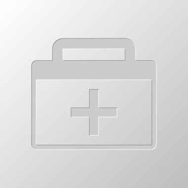 ilk yardım çantası, basit simgesi. Kağıt tasarımı. Düzenlenen sembolü. Çekirdeksiz stili