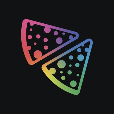 pizza simgesi parçaları. Gökkuşağı rengi ve koyu arka plan