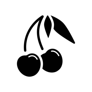 Kiraz yaprakları, doğa simgesi ile silüeti. Beyaz arka planda siyah