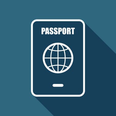 pasaport, basit simgesi. Uzun Gölge arka plan üzerinde beyaz düz simgesi