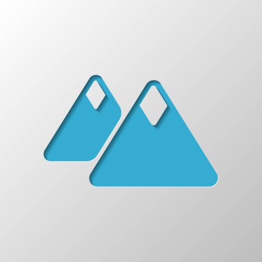 Dağlar simgesi. Basit sembol. Kağıt tasarımı. Gölge ile düzenlenen sembolü