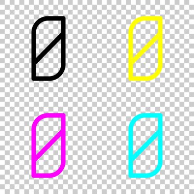 Sayı 0, sayısal, sıfır. Cmyk simgeleri şeffaf arka plan üzerinde renkli dizi