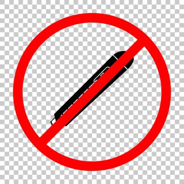 Kağıt kesici simgesi. Siyah kırmızı uyarı işareti şeffaf arka plan ile nesnesinde izin yok