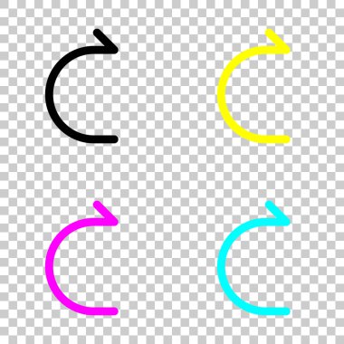 Basit ok, ileri. Doğrusal, ince anahat. Cmyk simgeleri şeffaf arka plan üzerinde renkli dizi