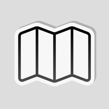 Basit harita simgesi. Doğrusal sembolü ile ince anahat. Etiket tarzı ile beyaz ve gri arka plan üzerinde basit gölge