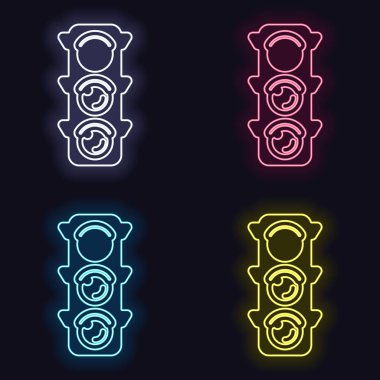 Trafik ışığı simgesi. Durma, kırmızı veya stand iz. Neon işareti kümesi. Koyu arka plan üzerinde casino tarzı. Seamless modeli