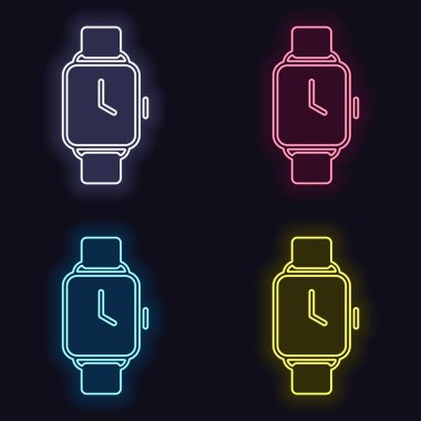 El kare görüntü akıllı izle. Teknoloji simgesi. Neon işareti kümesi. Koyu arka plan üzerinde casino tarzı. Seamless modeli