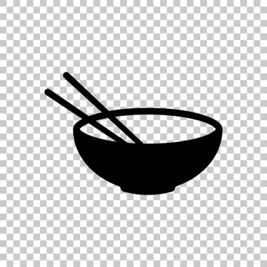 Kase ve iki yemek çubukları. Asya simgesi. Saydam arka plan siyah sembolü