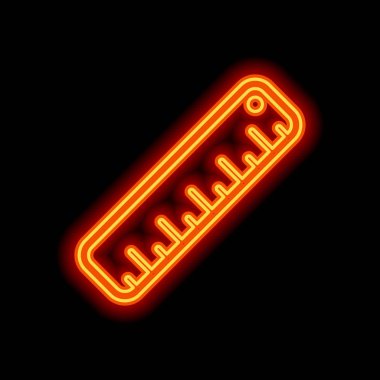 basit cetvel simgesi. Siyah arka plan üzerine portakal neon tarzı. Işık simgesi