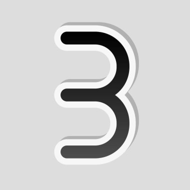 Numara üç, sayısal, basit mektup. Etiket tarzı ile beyaz ve gri arka plan üzerinde basit gölge