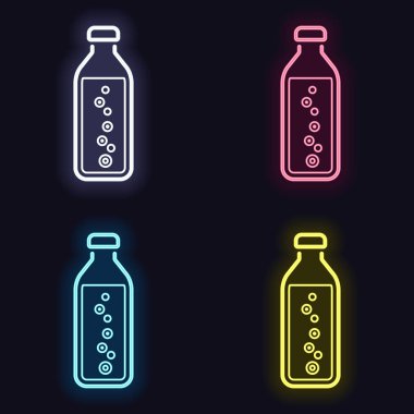 şişe su kabarcıkları, basit simgesi ile. Neon işareti kümesi. Koyu arka plan üzerinde casino tarzı. Seamless modeli