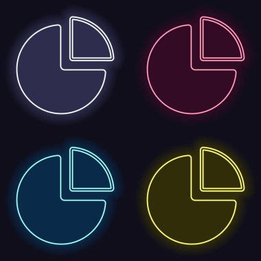 İş pasta grafiği simgesi. Neon işareti kümesi. Koyu arka plan üzerinde casino tarzı. Seamless modeli