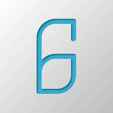 Sayı 6, rakamı, altıncı. Kağıt tasarımı. Gölge ile düzenlenen sembolü