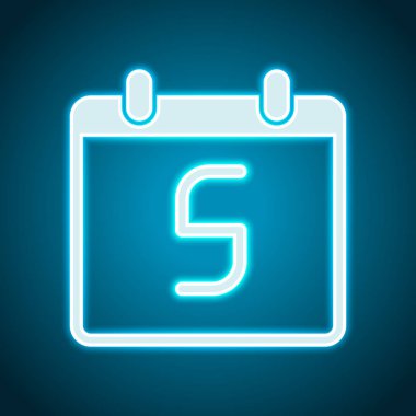 5 gün, basit simgesi ile takvim. Neon tarzı. Işık dekorasyon simgesi. Parlak elektrik sembolü