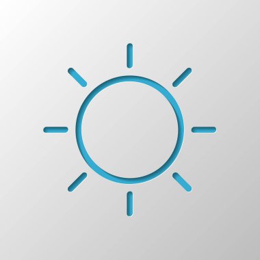 Güneş simgesi. Doğrusal, ince anahat. Kağıt tasarımı. Gölge ile düzenlenen sembolü