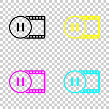 Film şeridi duraklatma simgesi daire içinde olan. basit siluet. Cmyk simgeleri şeffaf arka plan üzerinde renkli dizi