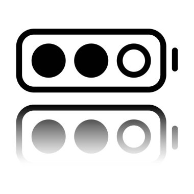 Basit pil, yarı düzey. Siyah beyaz arka plan ayna yansıması simgesiyle