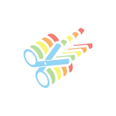 Makas simgesi. Kuaför aracı. Beyaz arka plan üzerinde renkli izometrik simgeler yığını