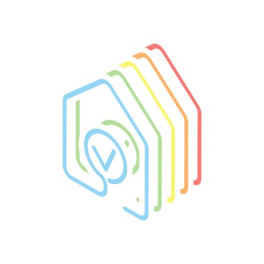 onay işareti simgesi olan ev. çizgi stili. Beyaz arka plan üzerinde renkli izometrik simgeler yığını