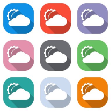 ay ve bulut. basit siluet. Beyaz simgeleri uygulamalar için renkli kareler olarak ayarlayın. Sorunsuz imkanı ve desen poster için