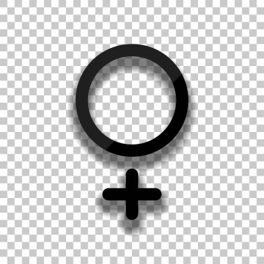 cinsiyet sembolü. Doğrusal sembolü. basit kadınlar simgesi. Saydam arka plan üzerinde yumuşak gölgeli siyah cam kutsal kişilerin resmi