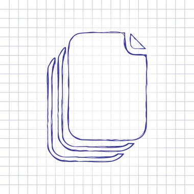 belge. basit siluet. Elle çizilmiş resim kağıt sayfası. Mavi mürekkep, anahat kroki tarzı. Damalı zemin üzerine doodle