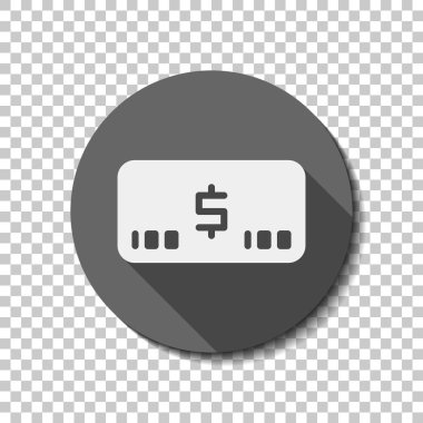 Para voutcher. USD kartı simgesi. düz simgesi, uzun gölge, daire, şeffaf ızgara. Rozet veya etiket stili