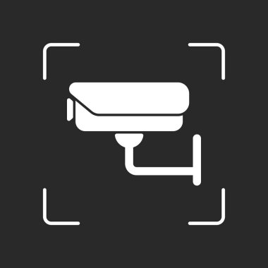 Güvenlik kamerası. Teknoloji simgesi. Beyaz nesne kamera otomatik odaklama koyu arka plan üzerinde