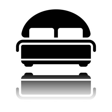 Çift Kişilik Yatak silüeti. Çift otel odasında. Siyah beyaz arka plan ayna yansıması simgesiyle