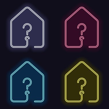 soru işareti simgesi olan ev. çizgi stili. Moda neon işareti kümesi. Koyu arka plan üzerinde casino tarzı. Seamless modeli
