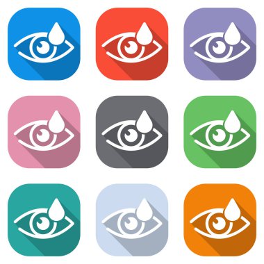Göz ve bırak. Basit simgesi. Beyaz simgeleri uygulamalar için renkli kareler olarak ayarlayın. Sorunsuz imkanı ve desen poster için