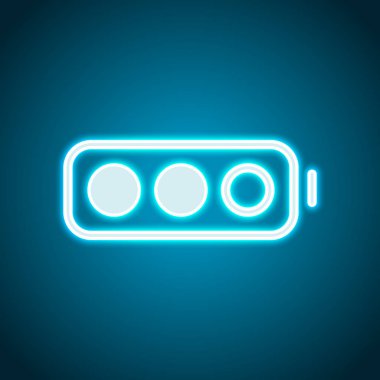 Basit pil, yarı düzey. Neon tarzı. Işık dekorasyon simgesi. Parlak elektrik sembolü