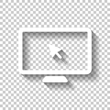 Masaüstü bilgisayar ve fare ok. Basit dijital simgesi. Gölge şeffaf arka plan üzerinde beyaz simgesi