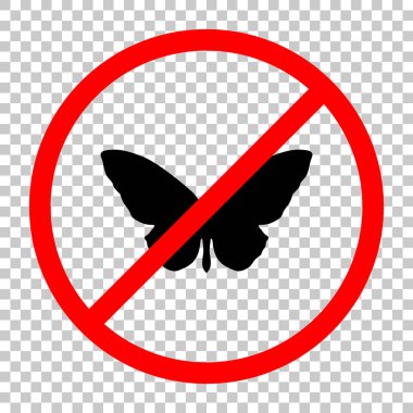 kelebek simgesi. Siyah kırmızı uyarı işareti şeffaf arka plan ile nesnesinde izin yok