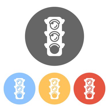 Trafik ışığı simgesi. İz yürümek, yeşil ya da gidin. Renkli daireler üzerinde beyaz simgeler kümesi