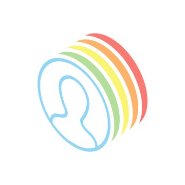 Profil, kişi bir dairede. Beyaz arka plan üzerinde renkli izometrik simgeler yığını