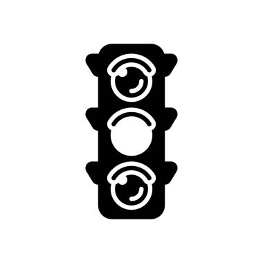 Trafik ışığı simgesi. Bekle, sarı veya hazır iz. Beyaz arka planda siyah