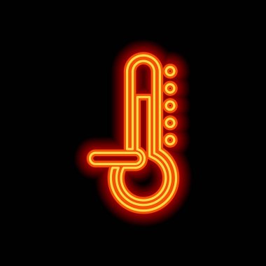 Termometre, soğuk. sıcaklık subzero. Siyah arka plan üzerine portakal neon tarzı. Işık simgesi