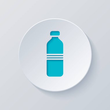 şişe su, basit simgesi. Gri ve mavi katmanları ile daire kes. Kağıt tarzı