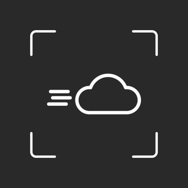 Rüzgarlı simgesi. Doğrusal, ince anahat. Beyaz nesne kamera otomatik odaklama koyu arka plan üzerinde