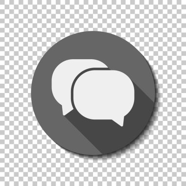 sohbet simgesi. Saydam arka plan üzerinde bir dairede uzun gölge beyaz düz simgesi