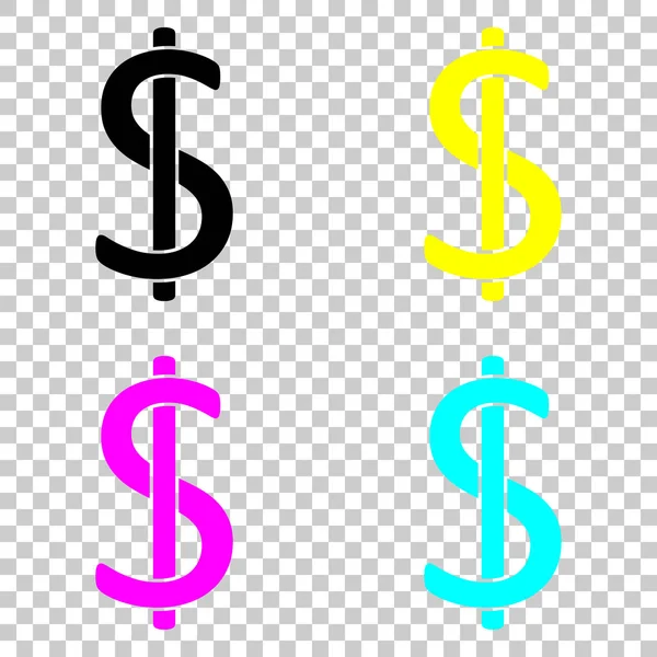 Dollar Sign Usd Symboolpictogram Gekleurde Set Van Cmyk Pictogrammen Transparante — Stockvector