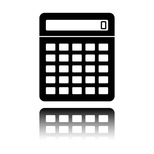 Icône Calculatrice Icône Noire Avec Réflexion Miroir Sur Fond Blanc — Image vectorielle