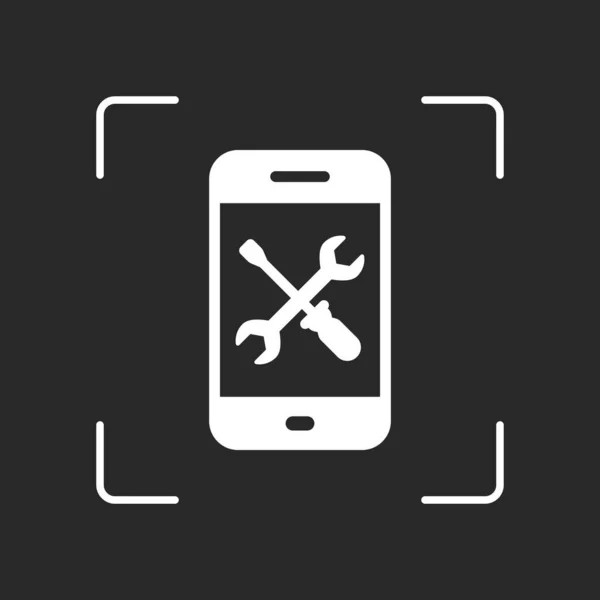 Phone Repair Service Icon White Object Camera Autofocus Dark Background — Stock Vector