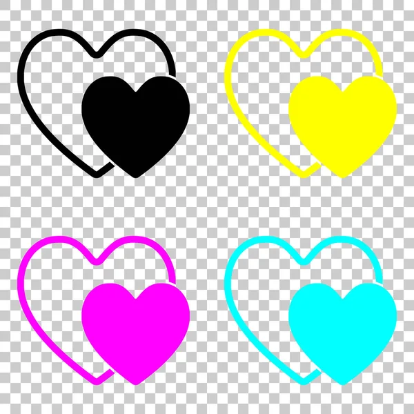 Herzen Einfaches Symbol Farbige Reihe Von Cmyk Symbolen Auf Transparentem — Stockvektor